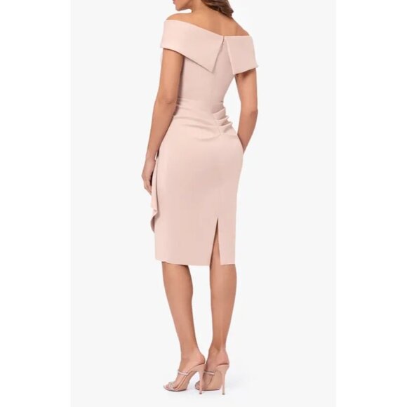 NWT Xscape Size 6 Blush Pink Sleeveless Draped Wrap Dress Bow Accent - Picture 4 of 16